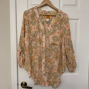 Ruby Rd. Orange and Green Patterned Blouse